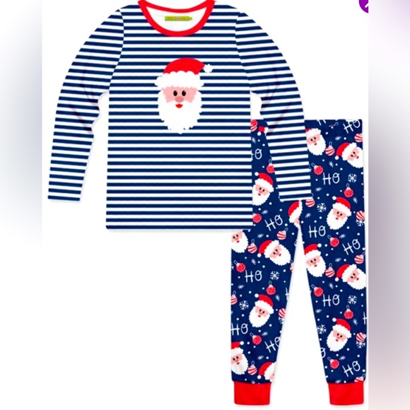 NEW Holiday Navy Stripe 'Ho Ho Ho' Santa Pajama Set Size 4 Girl Winter Christmas - Picture 1 of 3